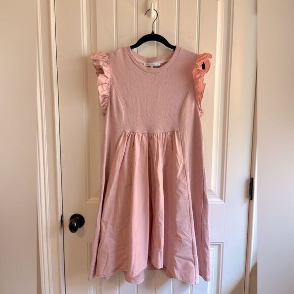 English Factory Flutter Sleeve Poplin Dress Blush Pink with pockets - Picture 4 of 13